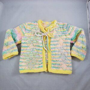 Handmade Knit Toddler Baby Open Front Cardigan Sweater Pastel Yellow Pink Green
